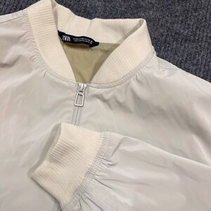 Zara Women's Bomber Jacket Cream Ivory Full Zip Windbreaker Outerwear Varsity